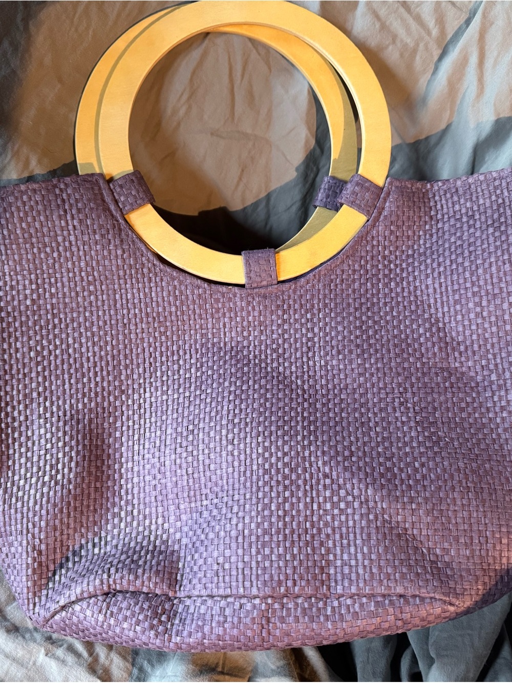 Purple Woven Tote with Round Wooden Handles